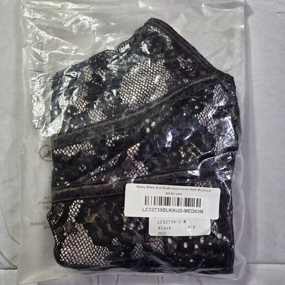 Corset-Style Bodysuit Womens Med Black Lace Adjustable Straps Side Zipper New - Picture 7 of 8